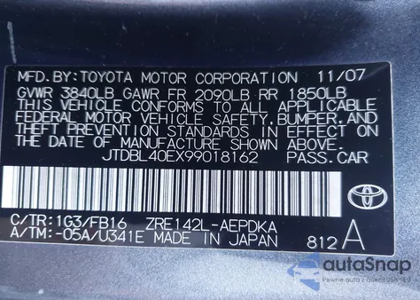 2009 Toyota Corolla z USA, uszkodzony, nr VIN JTDBL40EX99018162